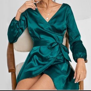 Teal/green/blue wrap mini dress